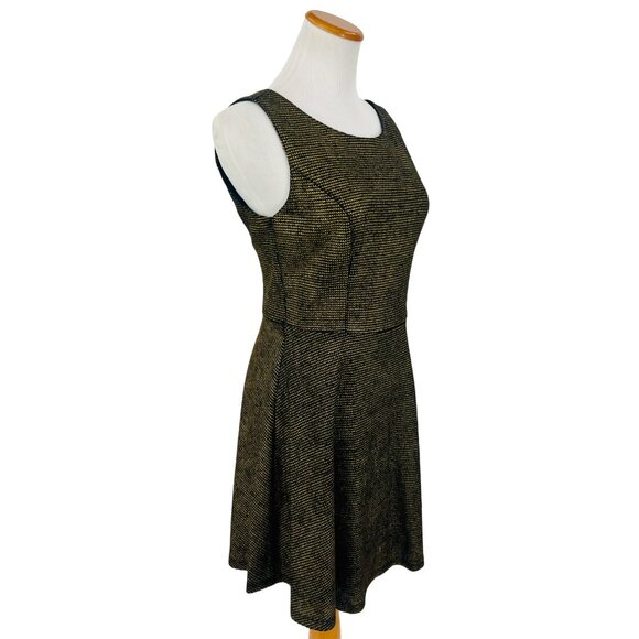 Vtg Anthropologie Black Gold Tweed Fit & Flare Dress | A-Line Skater Corpcore Lg - Picture 6 of 16